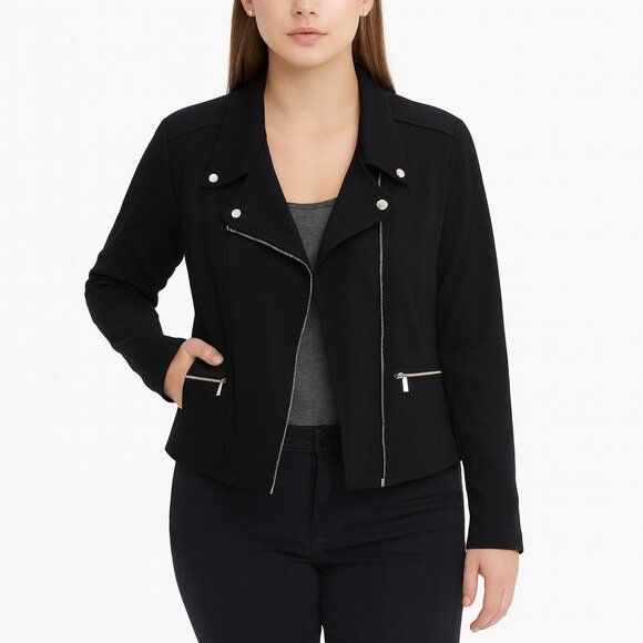 the limited collection womens black short zippers long sleeve jacket size L - Picture 1 of 5